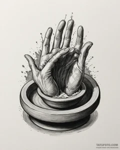 A pottery wheel in motion, clay being shaped... - эскиз тату (№1753064005_0, 21.07.2025 02:13) — Tatufoto.com