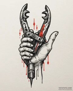Tattoo design a stylized cybernetic hand hold... - эскиз тату (№1753064251_0, 21.07.2025 02:17) — Tatufoto.com