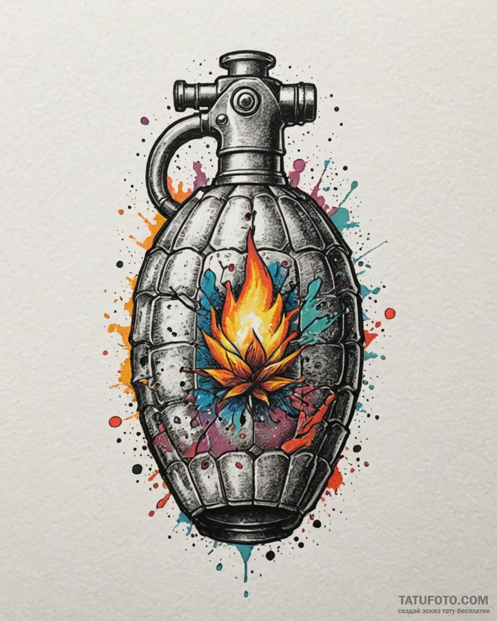 Tattoo design a stylized grenade with subtle... - эскиз тату (№1753064333_0, 21.07.2025 02:18) — Tatufoto.com
