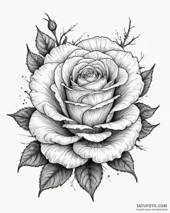 Tattoo sketch a full blooming rose in waterco... - эскиз тату (№1753064415_0, 21.07.2025 02:20) — Tatufoto.com