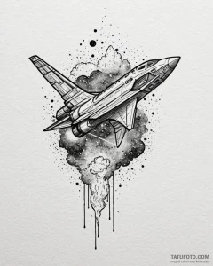 Tattoo sketch a stylized spaceship soaring th... - эскиз тату (№1753064497_0, 21.07.2025 02:21) — Tatufoto.com