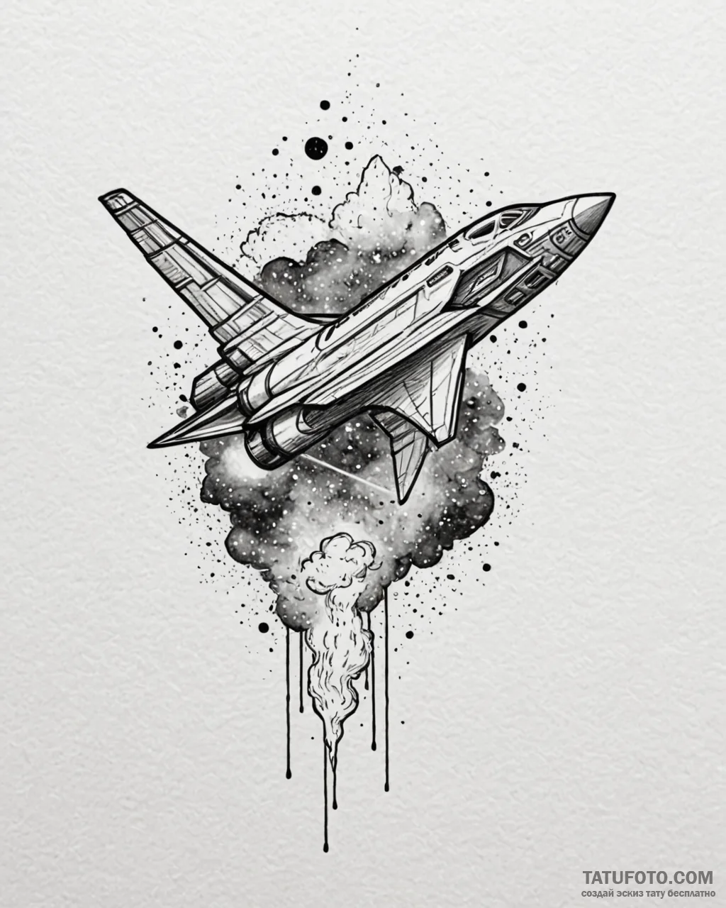 Tattoo sketch a stylized spaceship soaring th... - эскиз тату (№1753064497_0, 21.07.2025 02:21) — Tatufoto.com