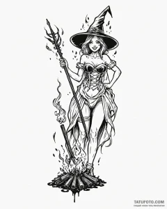 A trash polka tattoo of a beautiful witch bei... - эскиз тату (№1753064907_0, 21.07.2025 02:28) — Tatufoto.com