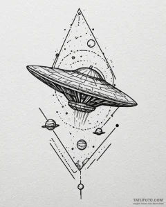 Tattoo sketch a stylized spaceship hovering o... - эскиз тату (№1753065400_0, 21.07.2025 02:36) — Tatufoto.com
