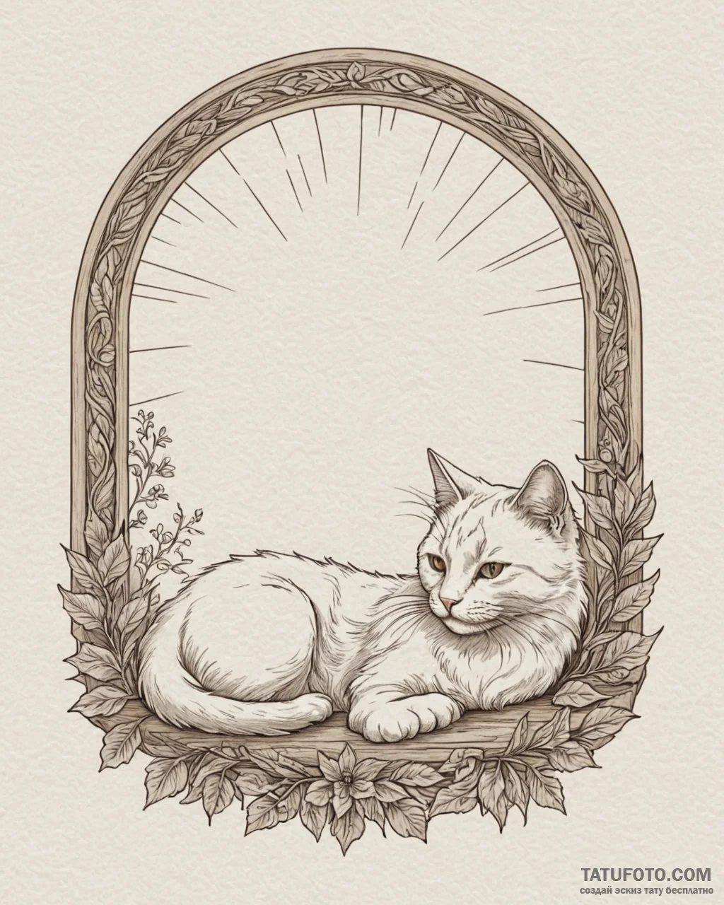 A fluffy ginger cat napping in a sunbeam on a… — эскиз тату (№1753065565_0, 21.07.2025 02:39) — Tatufoto.com