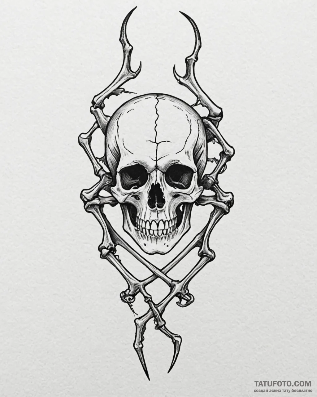 Bones, tattoo drawing outline, on a clean whi… — эскиз тату (№1753065647_0, 21.07.2025 02:40) — Tatufoto.com