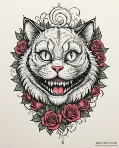A graphic novel style portrait of the cheshir... - эскиз тату (№1753065894_0, 21.07.2025 02:44) — Tatufoto.com