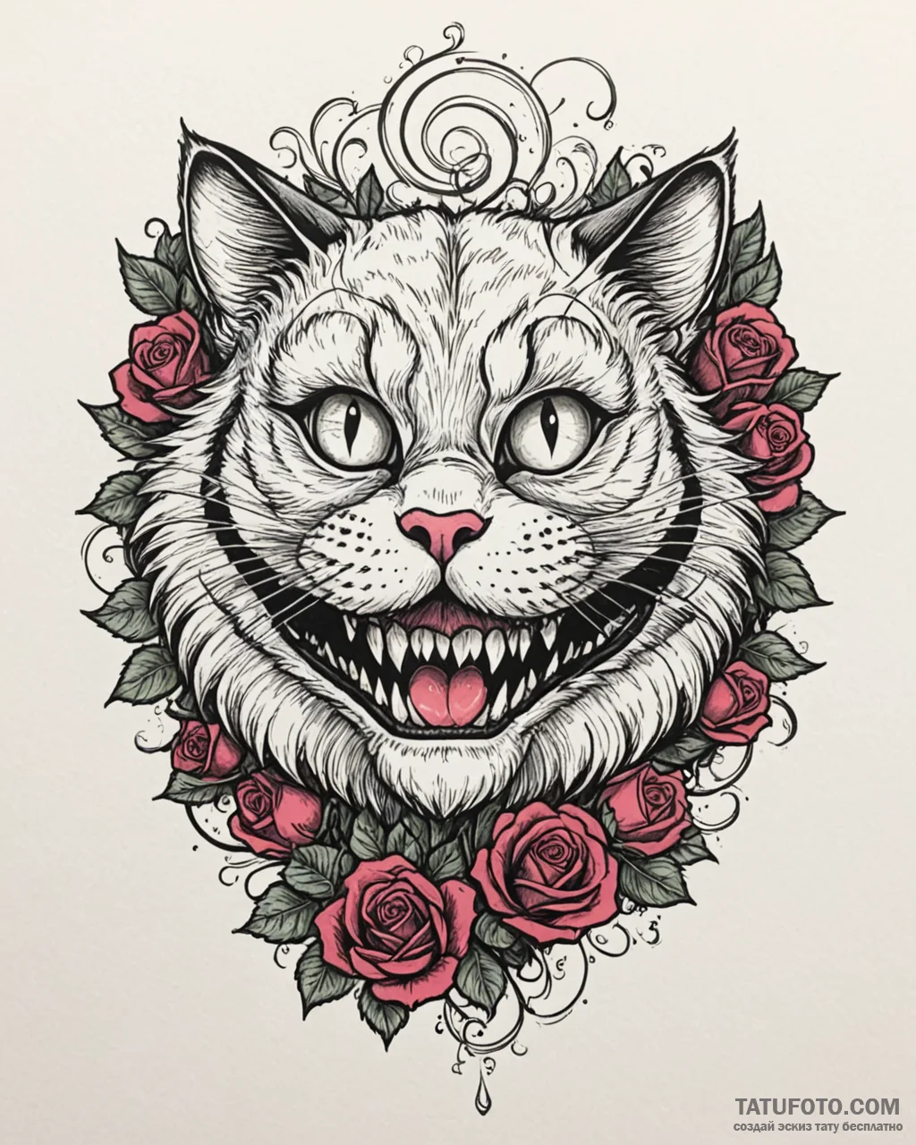 A graphic novel style portrait of the cheshir... - эскиз тату (№1753065894_0, 21.07.2025 02:44) — Tatufoto.com