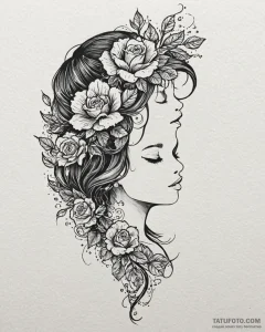 Tattoo sketch a silhouette of a woman's profi... - эскиз тату (№1753066060_0, 21.07.2025 02:47) — Tatufoto.com