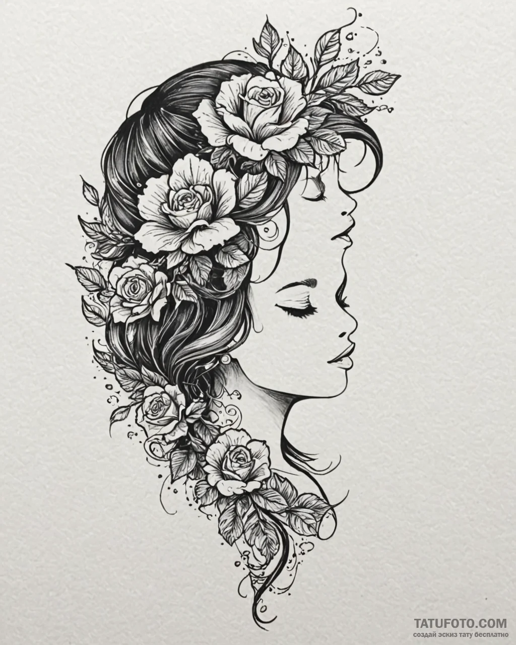 Tattoo sketch a silhouette of a woman's profi... - эскиз тату (№1753066060_0, 21.07.2025 02:47) — Tatufoto.com