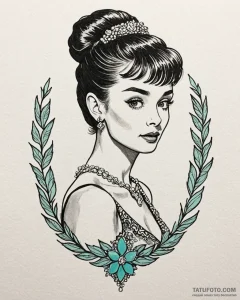 A neo-traditional tattoo of audrey hepburn as... - эскиз тату (№1753066555_0, 21.07.2025 02:55) — Tatufoto.com