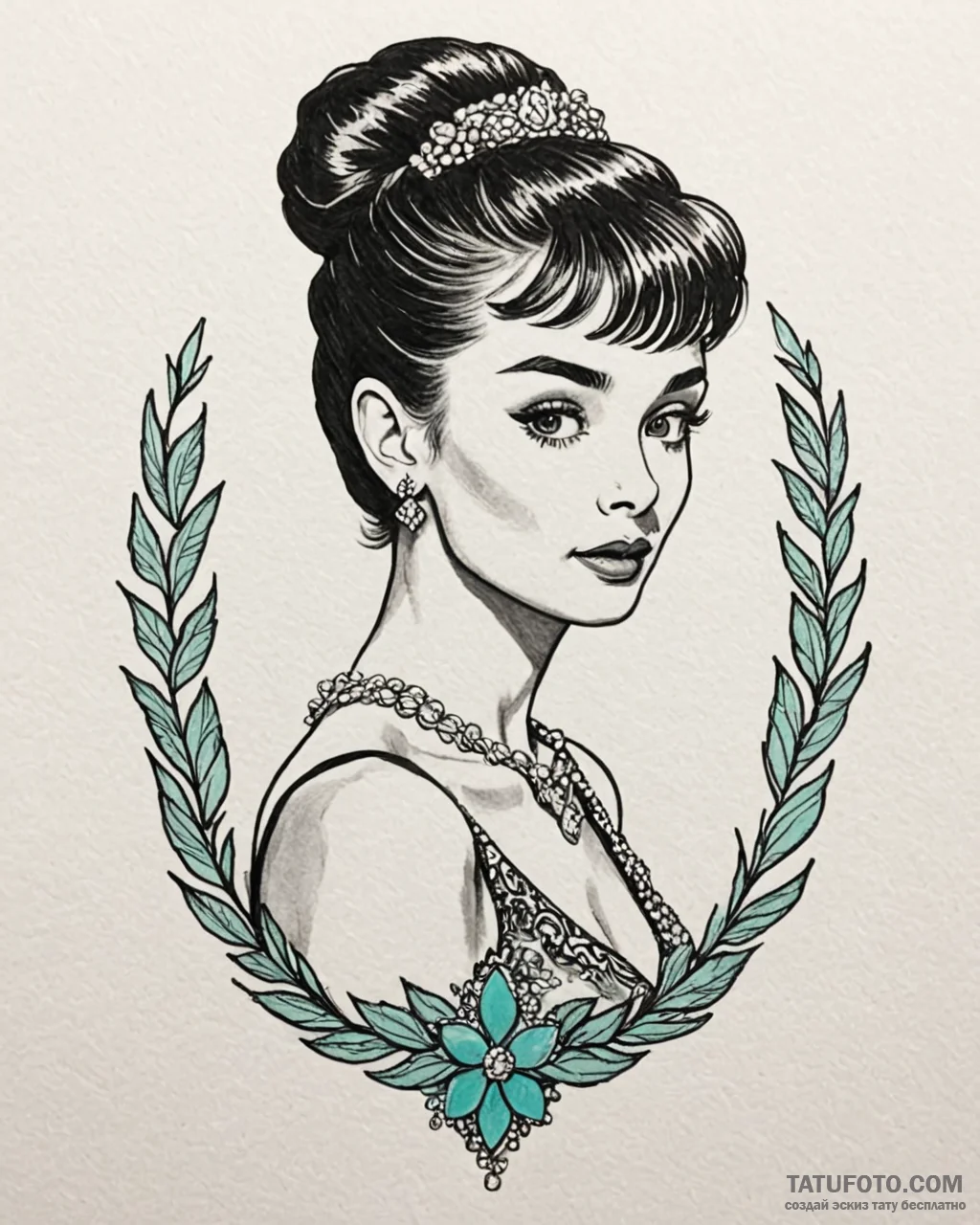 A neo-traditional tattoo of audrey hepburn as... - эскиз тату (№1753066555_0, 21.07.2025 02:55) — Tatufoto.com