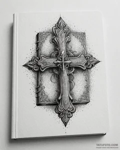 A detailed shot of an old, leather-bound book... - эскиз тату (№1753066802_0, 21.07.2025 03:00) — Tatufoto.com