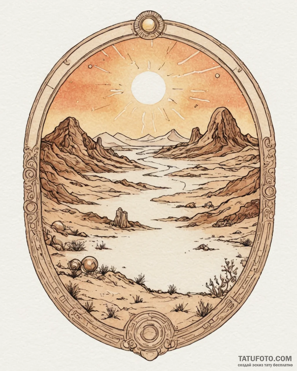Watercolor tattoo design of the binary sunset... - эскиз тату (№1753067890_0, 21.07.2025 03:18) — Tatufoto.com