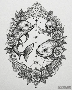 Tattoo design pisces fish as ancient spiritua... - эскиз тату (№1753068137_0, 21.07.2025 03:22) — Tatufoto.com