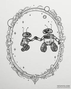A linework tattoo of wall-e and eve dancing i... - эскиз тату (№1753068303_0, 21.07.2025 03:25) — Tatufoto.com