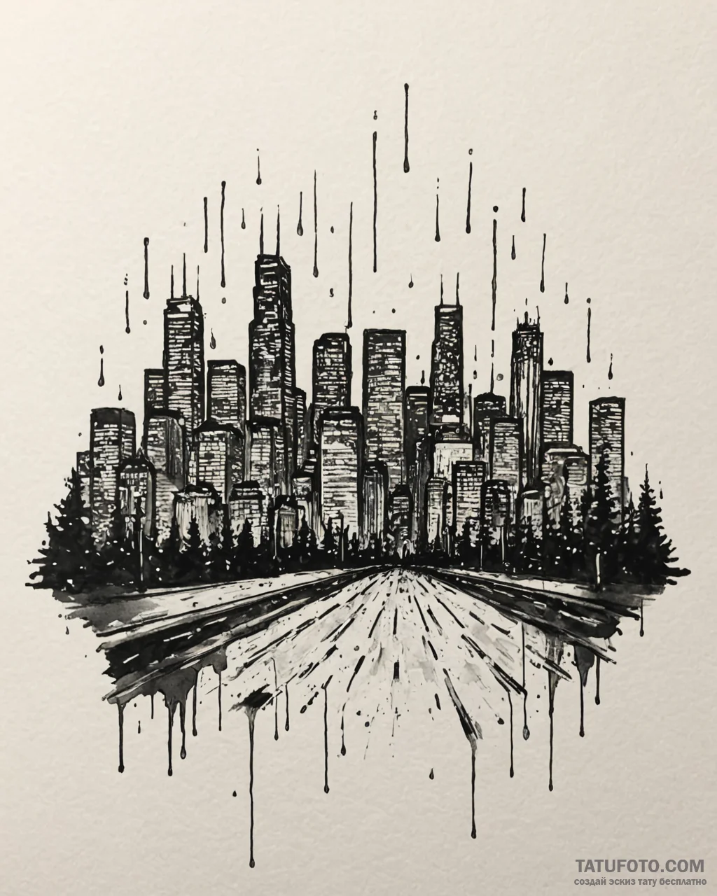 Watercolor sketch of neo-los angeles skyline... - эскиз тату (№1753068715_0, 21.07.2025 03:31) — Tatufoto.com