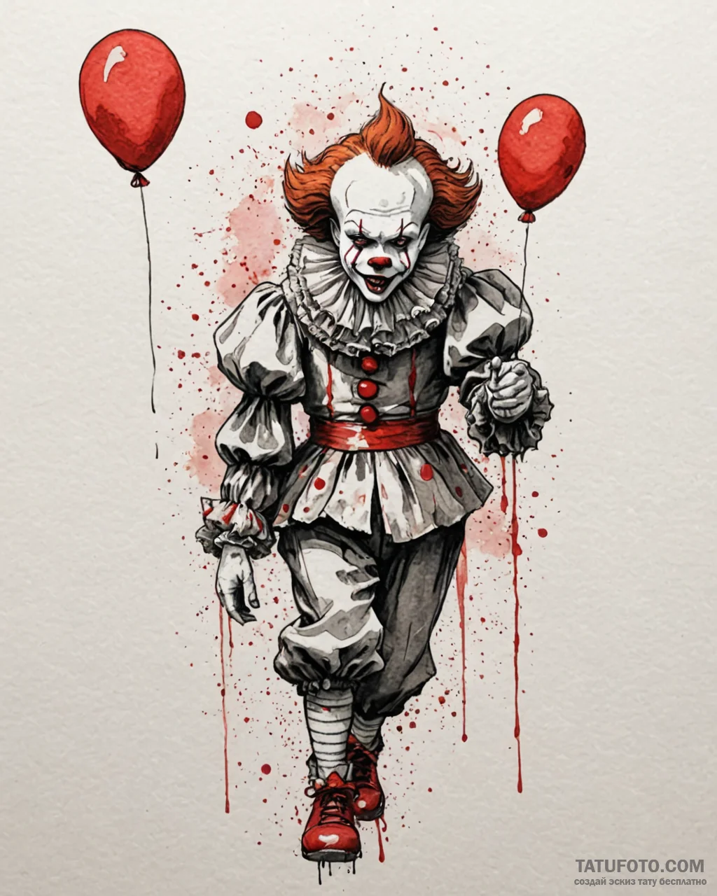 A trash polka tattoo of pennywise the dancing... - эскиз тату (№1753068963_0, 21.07.2025 03:36) — Tatufoto.com
