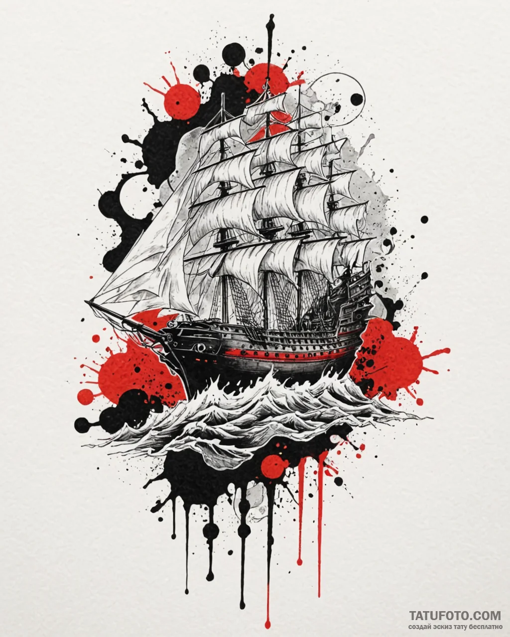 Ship, artistic tattoo sketch, trash polka tat… — эскиз тату (№1753069128_0, 21.07.2025 03:38) — Tatufoto.com