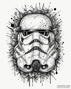 Trash polka style tattoo of a stormtrooper he... - эскиз тату (№1753069457_0, 21.07.2025 03:44) — Tatufoto.com