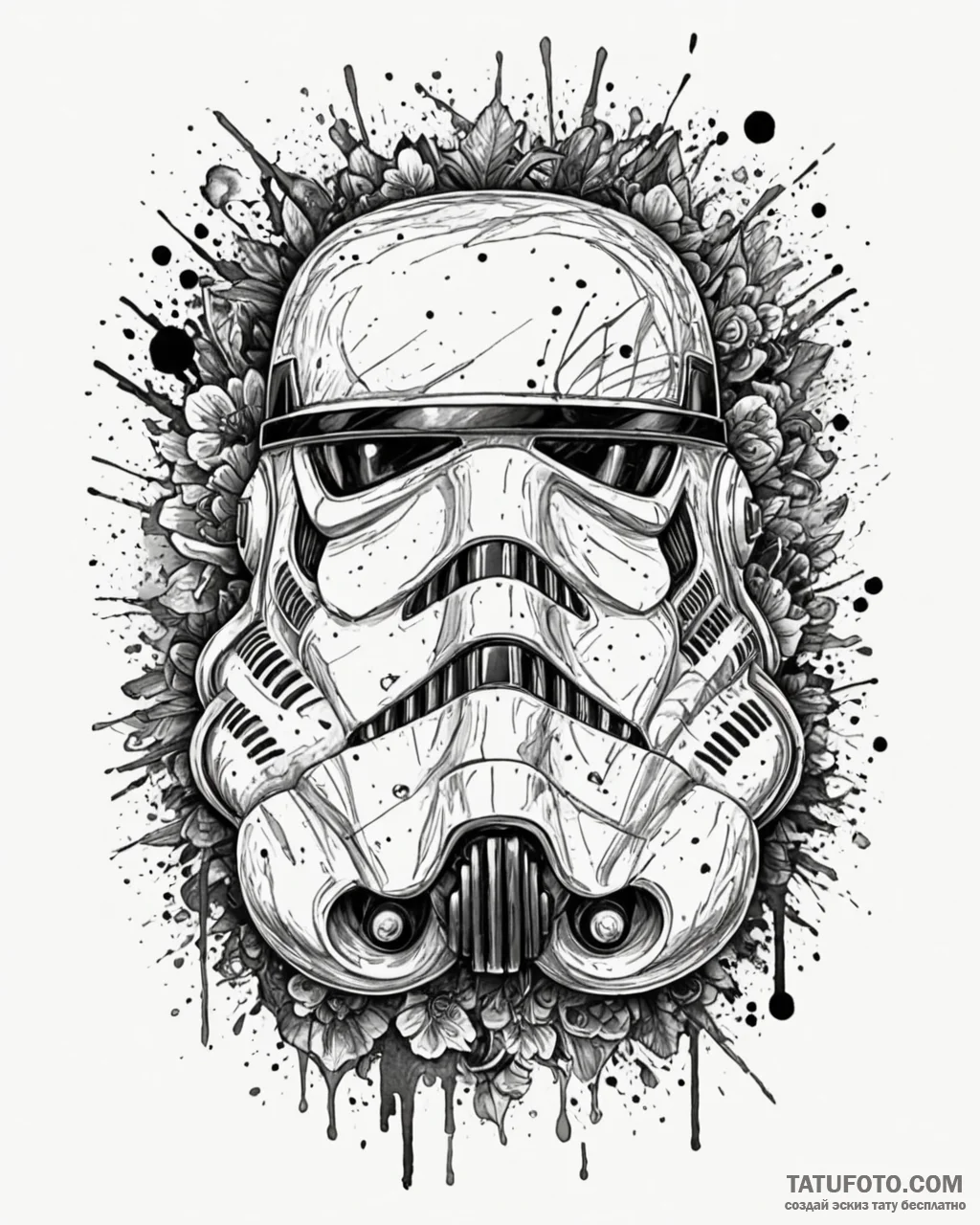 Trash polka style tattoo of a stormtrooper he... - эскиз тату (№1753069457_0, 21.07.2025 03:44) — Tatufoto.com