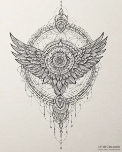 Wings, tattoo line art, vibrant colors, full... - эскиз тату (№1753069703_0, 21.07.2025 03:48) — Tatufoto.com