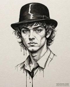 A trash polka portrait of alex from a clockwo... - эскиз тату (№1753069869_0, 21.07.2025 03:51) — Tatufoto.com