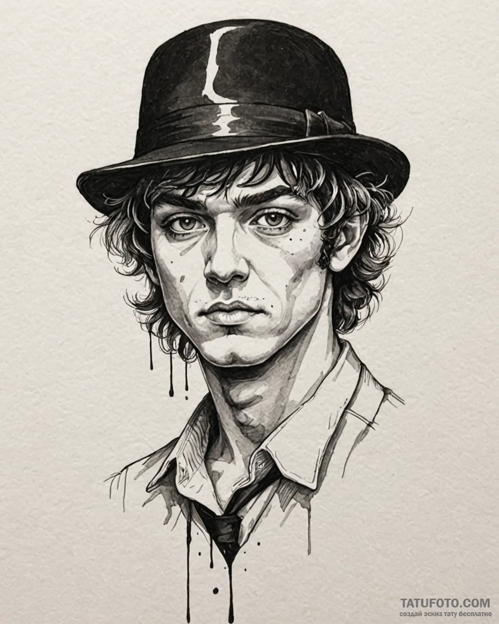A trash polka portrait of alex from a clockwo... - эскиз тату (№1753069869_0, 21.07.2025 03:51) — Tatufoto.com