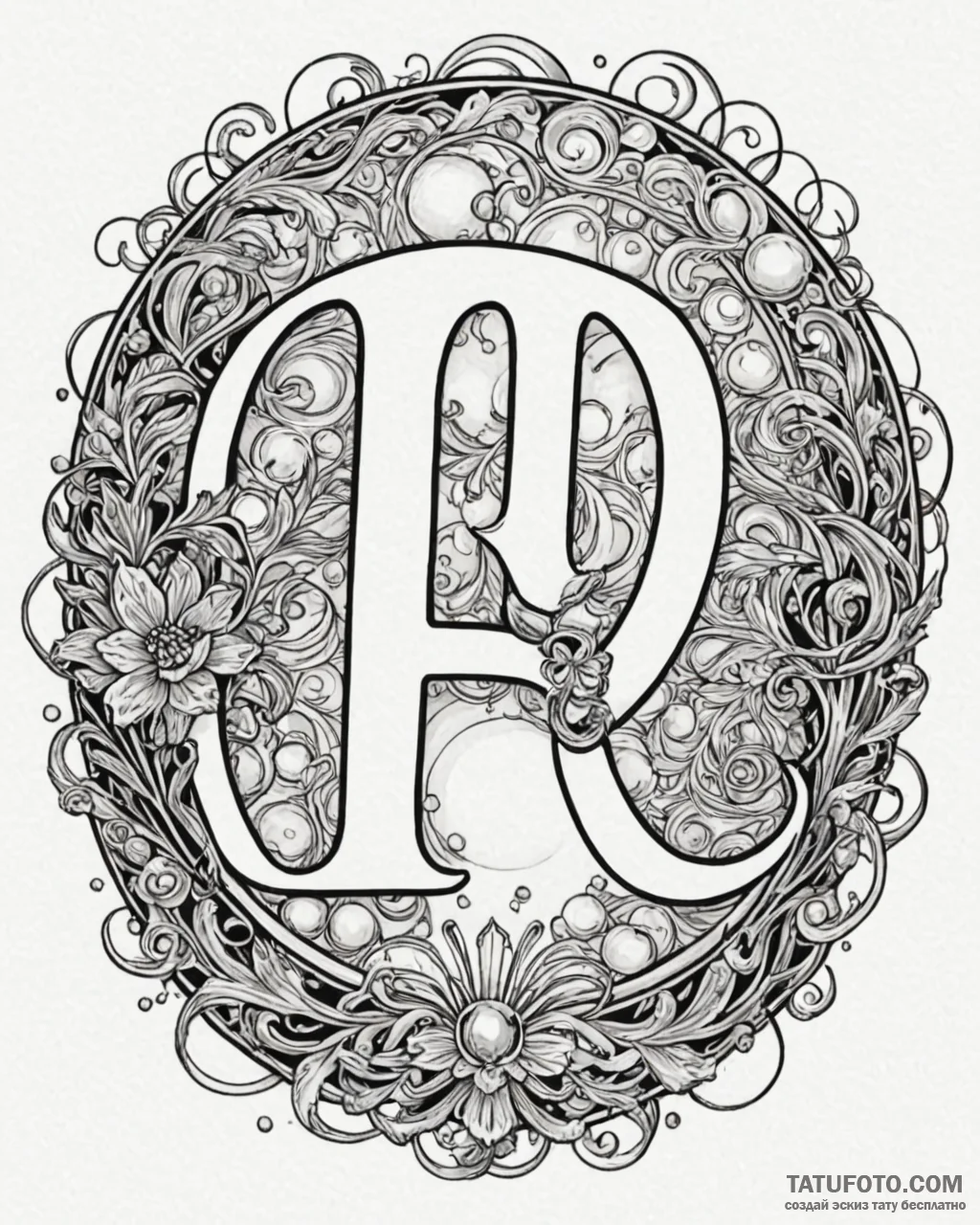Tattoo sketch a child’s initial in a bubble.,… — эскиз тату (№1753070035_0, 21.07.2025 03:53) — Tatufoto.com