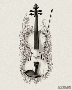 Violin, ink illustration for tattoo, on a cle... - эскиз тату (№1753070530_0, 21.07.2025 04:02) — Tatufoto.com