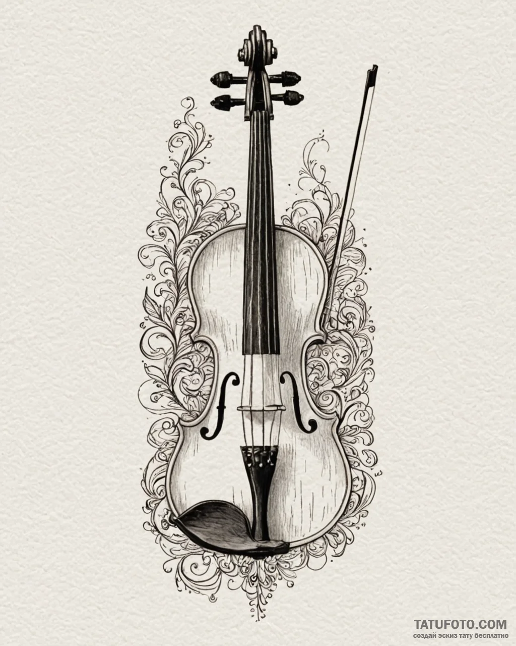 Violin, ink illustration for tattoo, on a cle... - эскиз тату (№1753070530_0, 21.07.2025 04:02) — Tatufoto.com