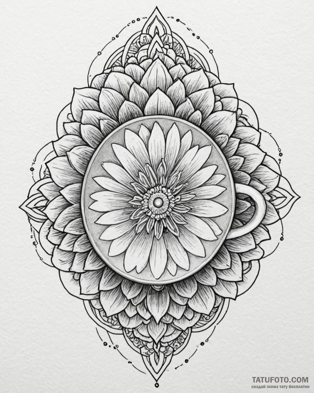 Tattoo sketch a small, elegant teacup with a… — эскиз тату (№1753070860_0, 21.07.2025 04:07) — Tatufoto.com
