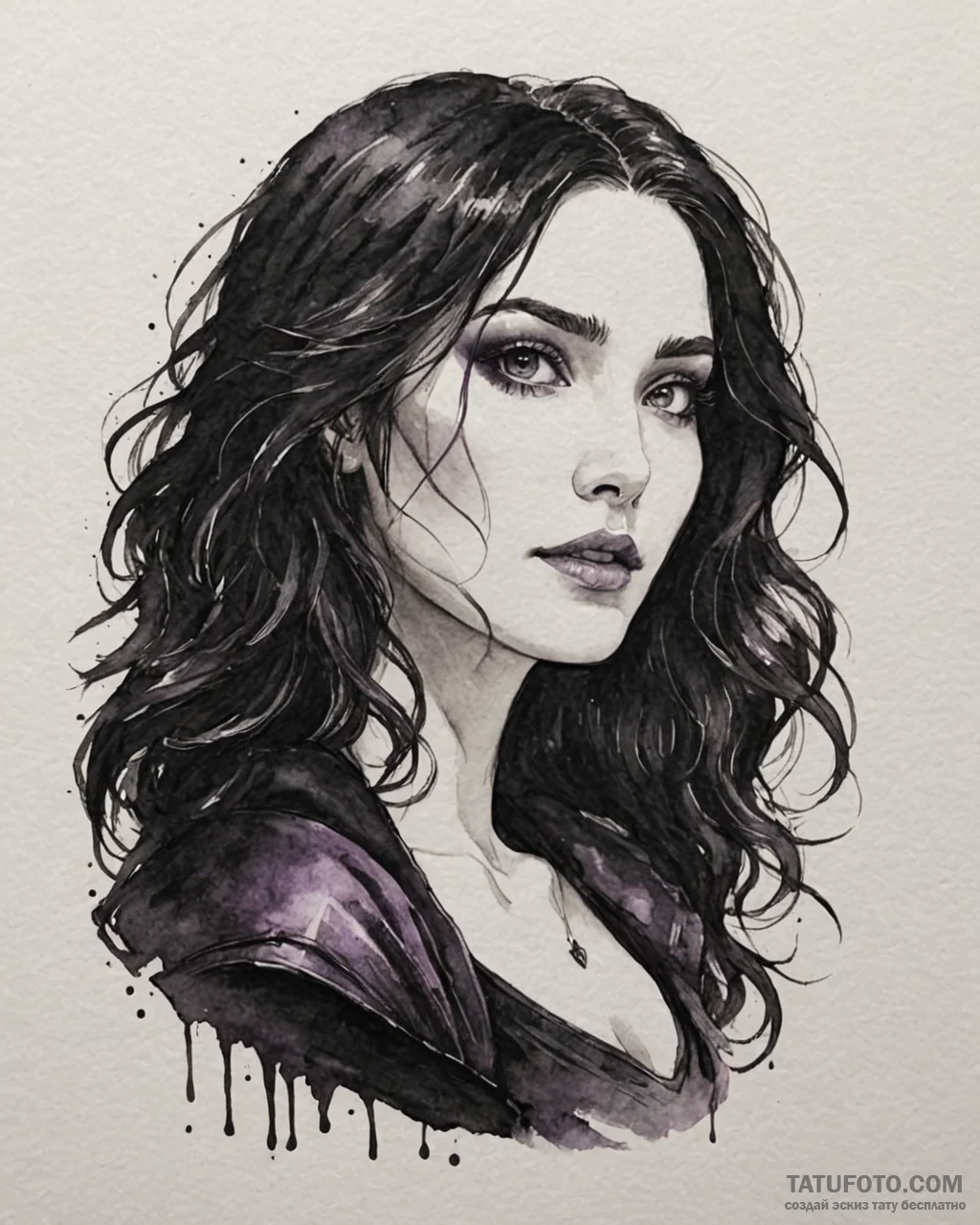A watercolor sketch of anya chalotra as yenne... - эскиз тату (№1753071522_0, 21.07.2025 04:18) — Tatufoto.com