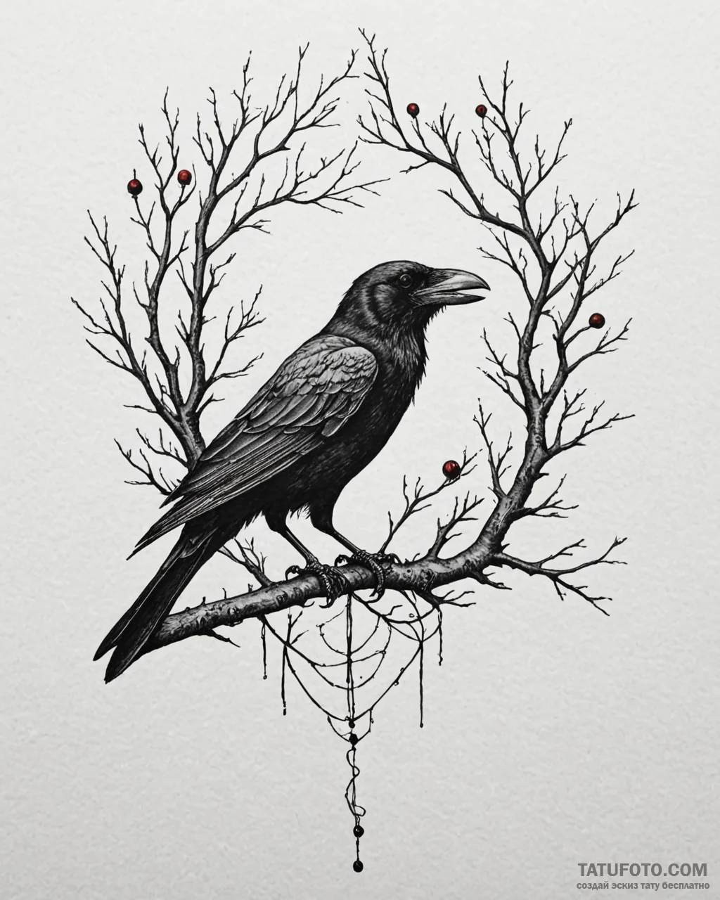 Tattoo sketch: a stylized crow or raven perch... - эскиз тату (№1753071687_0, 21.07.2025 04:21) — Tatufoto.com