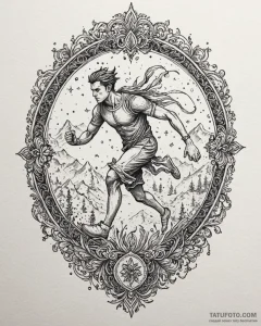 Tattoo design a retro character running acros... - эскиз тату (№1753071852_0, 21.07.2025 04:24) — Tatufoto.com