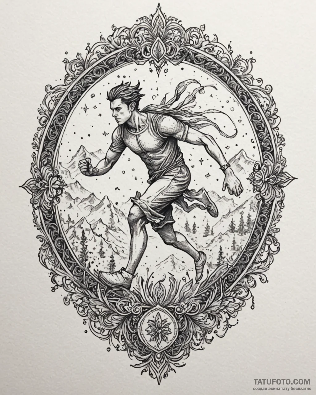 Tattoo design a retro character running acros… — эскиз тату (№1753071852_0, 21.07.2025 04:24) — Tatufoto.com