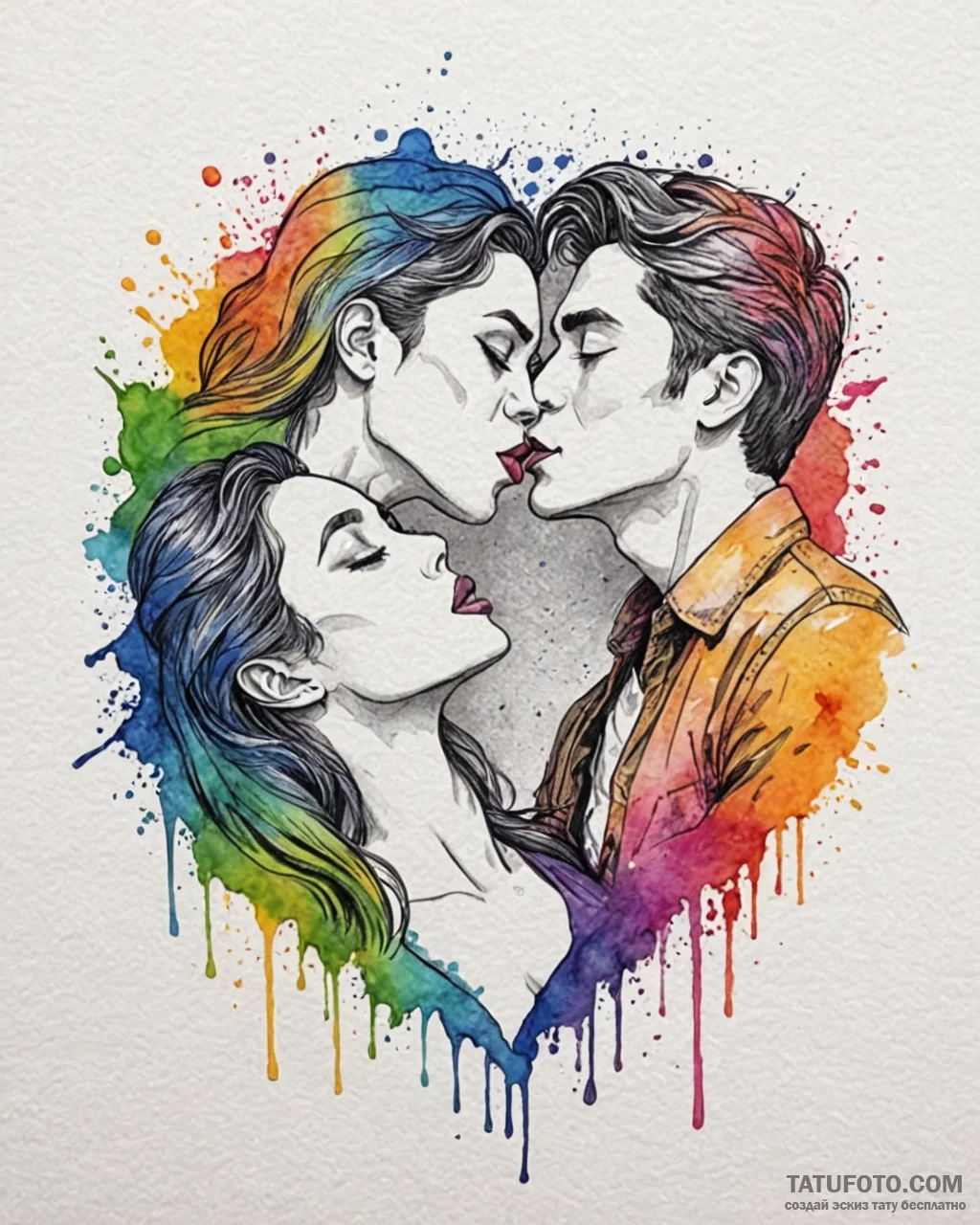 Kiss, tattoo line art, vibrant colors, full c... - эскиз тату (№1753072017_0, 21.07.2025 04:26) — Tatufoto.com