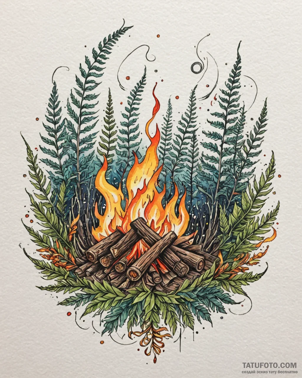 A tattoo design of a slavic ritual bonfire on... - эскиз тату (№1753072182_0, 21.07.2025 04:29) — Tatufoto.com