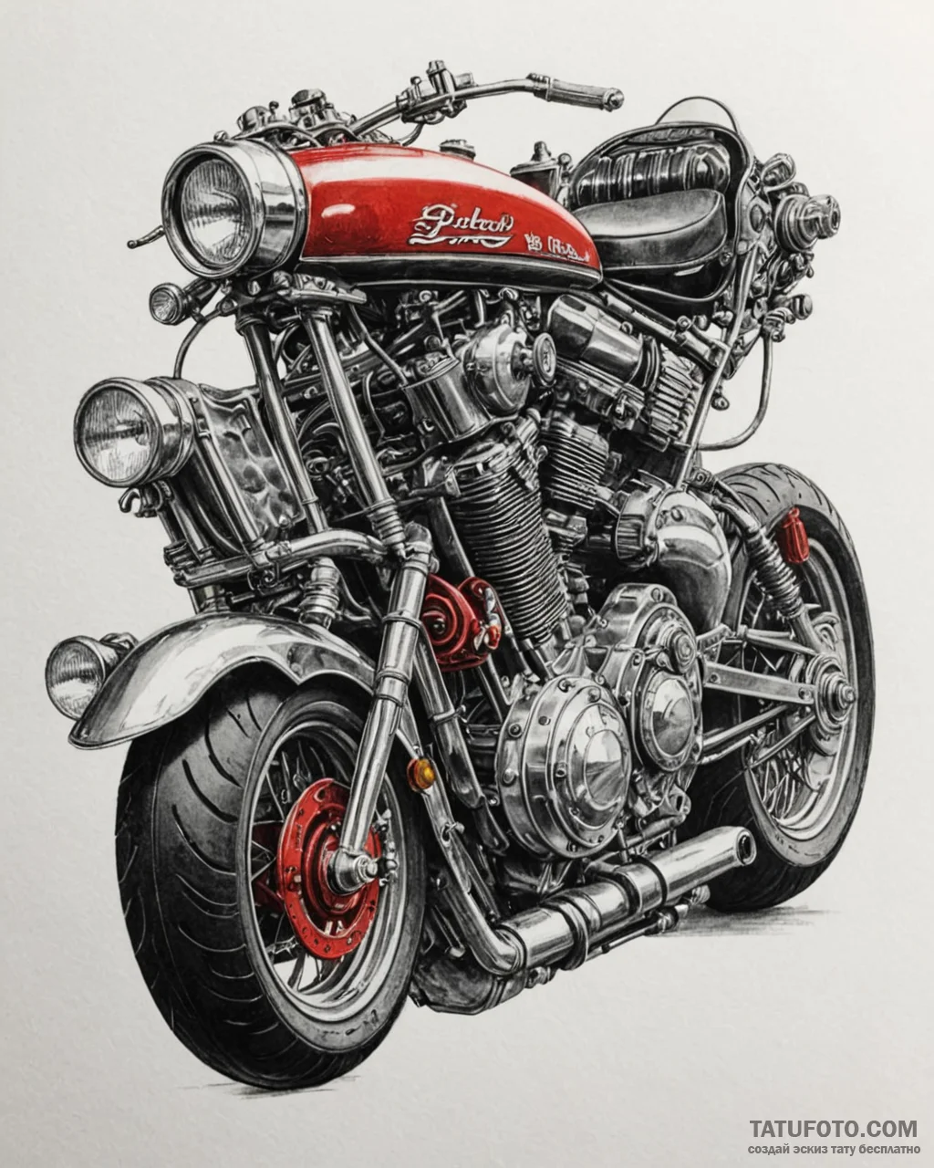 A close-up shot of the intricate engine of a... - эскиз тату (№1753072346_0, 21.07.2025 04:32) — Tatufoto.com