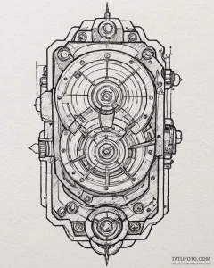 127. a linework sketch of the flux capacitor,... - эскиз тату (№1753072841_0, 21.07.2025 04:40) — Tatufoto.com
