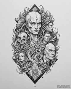 A sketch of the main characters from parasite... - эскиз тату (№1753074657_0, 21.07.2025 05:10) — Tatufoto.com