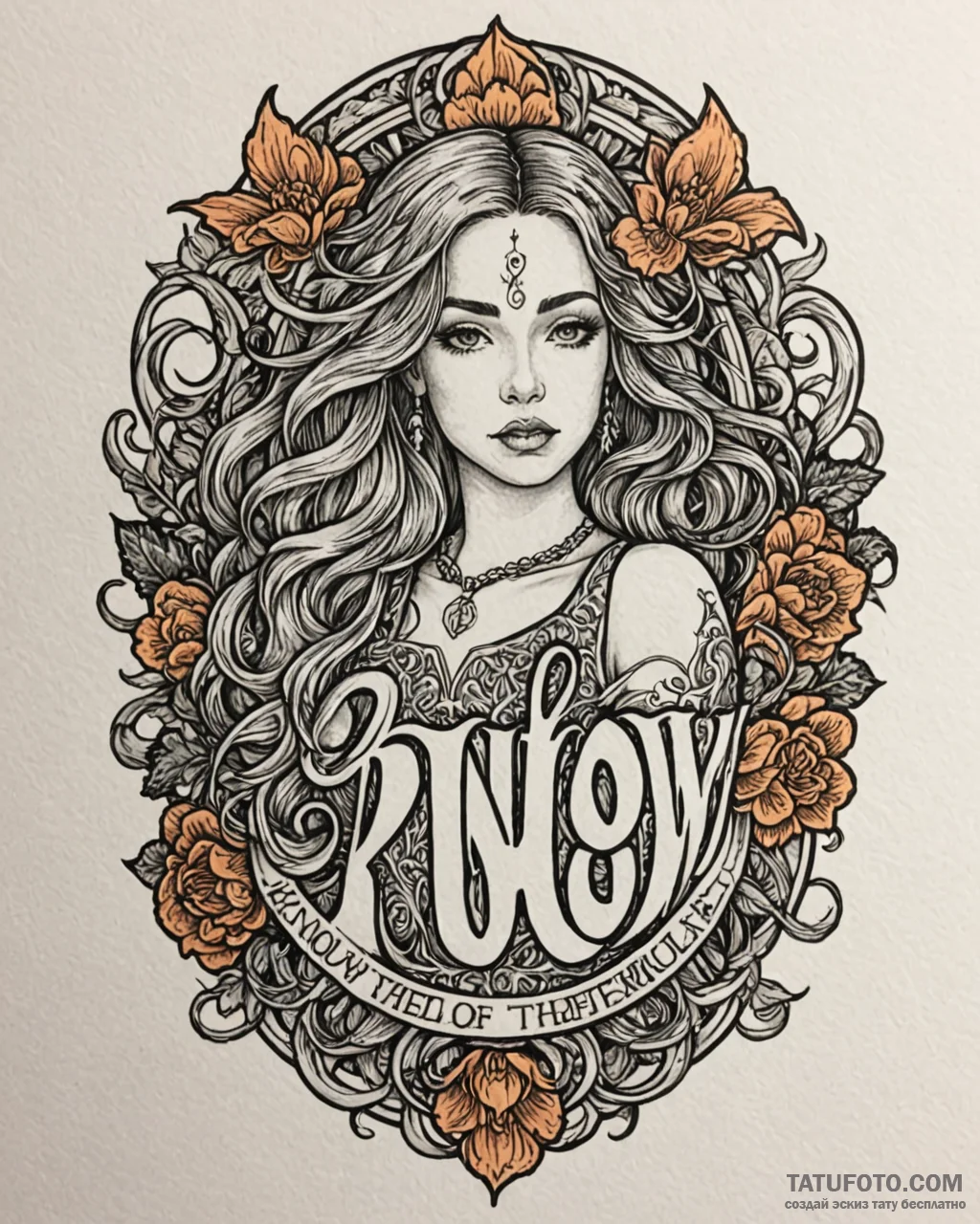 A chicano lettering tattoo of "know thyself".... - эскиз тату (№1753074824_0, 21.07.2025 05:13) — Tatufoto.com