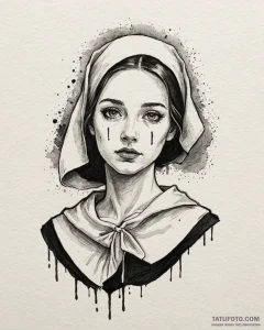 A trash polka composition of a handmaid's fac... - эскиз тату (№1753075406_0, 21.07.2025 05:23) — Tatufoto.com