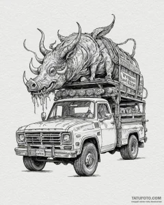 A sketch of the "pork chop express" truck fro... - эскиз тату (№1753076976_0, 21.07.2025 05:49) — Tatufoto.com