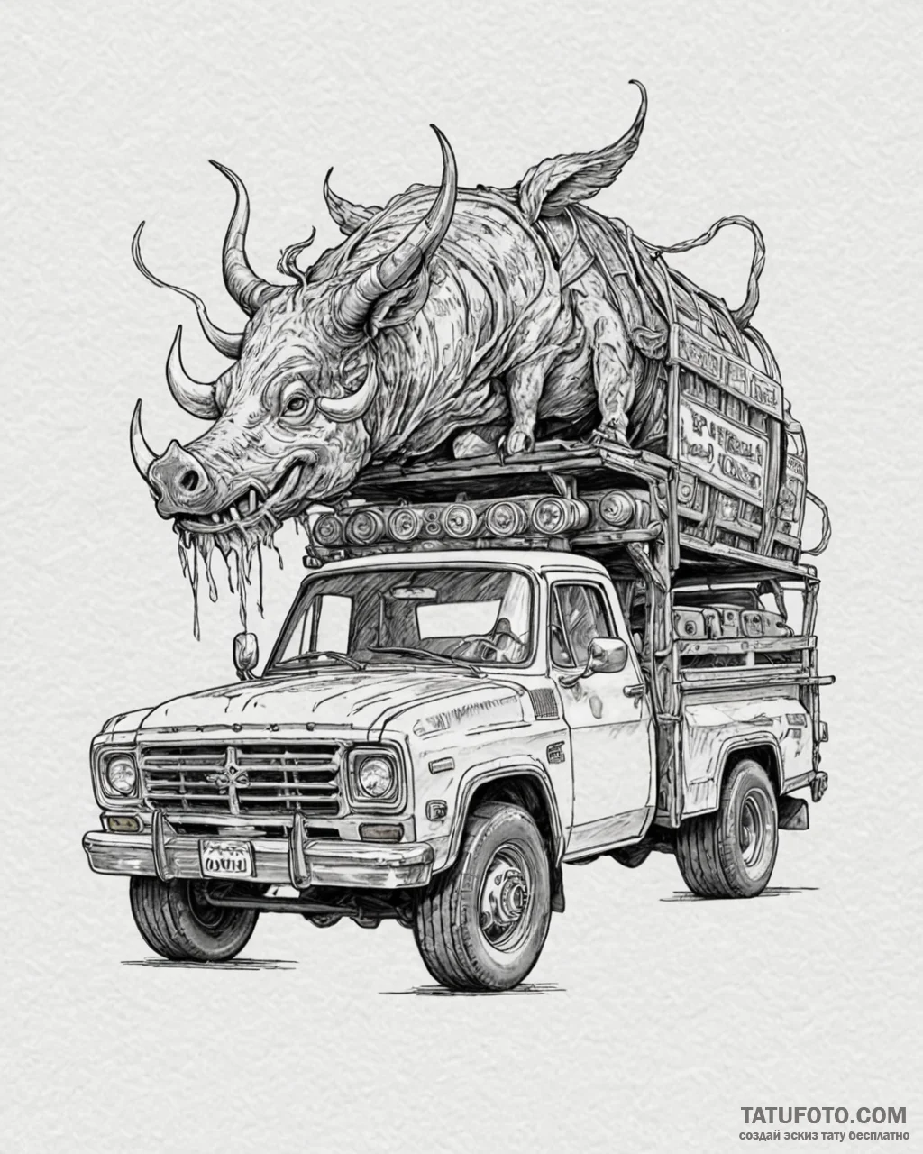 A sketch of the «pork chop express» truck fro… — эскиз тату (№1753076976_0, 21.07.2025 05:49) — Tatufoto.com
