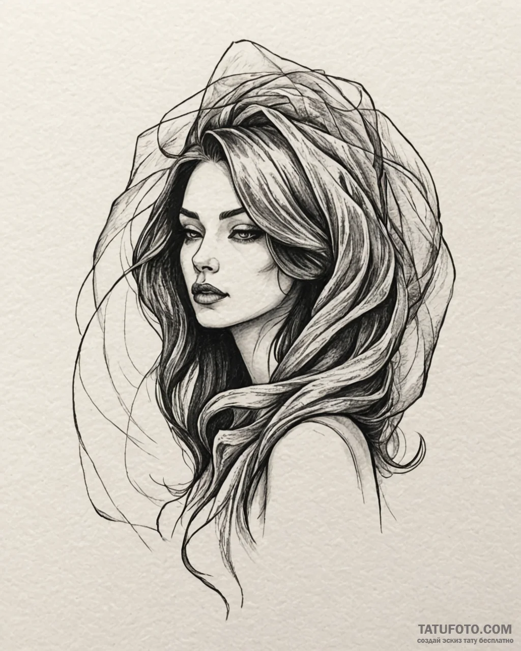 Tattoo sketch a whisper-thin veil blowing in... - эскиз тату (№1753077306_0, 21.07.2025 05:55) — Tatufoto.com