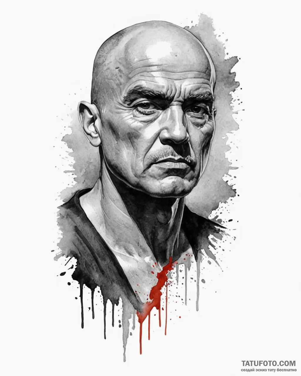 A watercolor sketch of colonel kurtz's face e... - эскиз тату (№1753077470_0, 21.07.2025 05:57) — Tatufoto.com