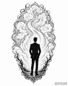 Tattoo sketch a silhouette of a man standing... - эскиз тату (№1753077718_0, 21.07.2025 06:01) — Tatufoto.com