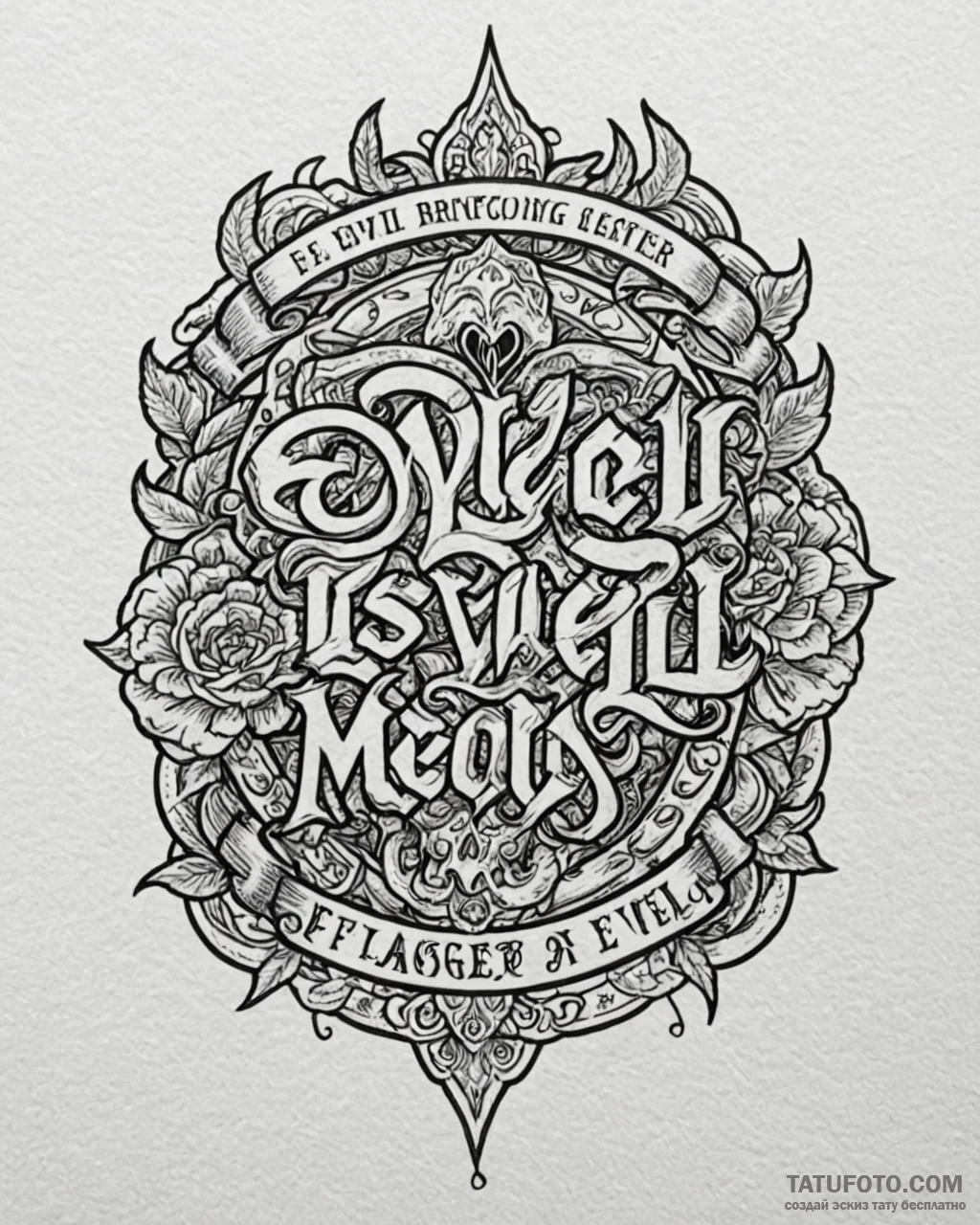 A chicano lettering tattoo of «evil is evil…. — эскиз тату (№1753077882_0, 21.07.2025 06:04) — Tatufoto.com