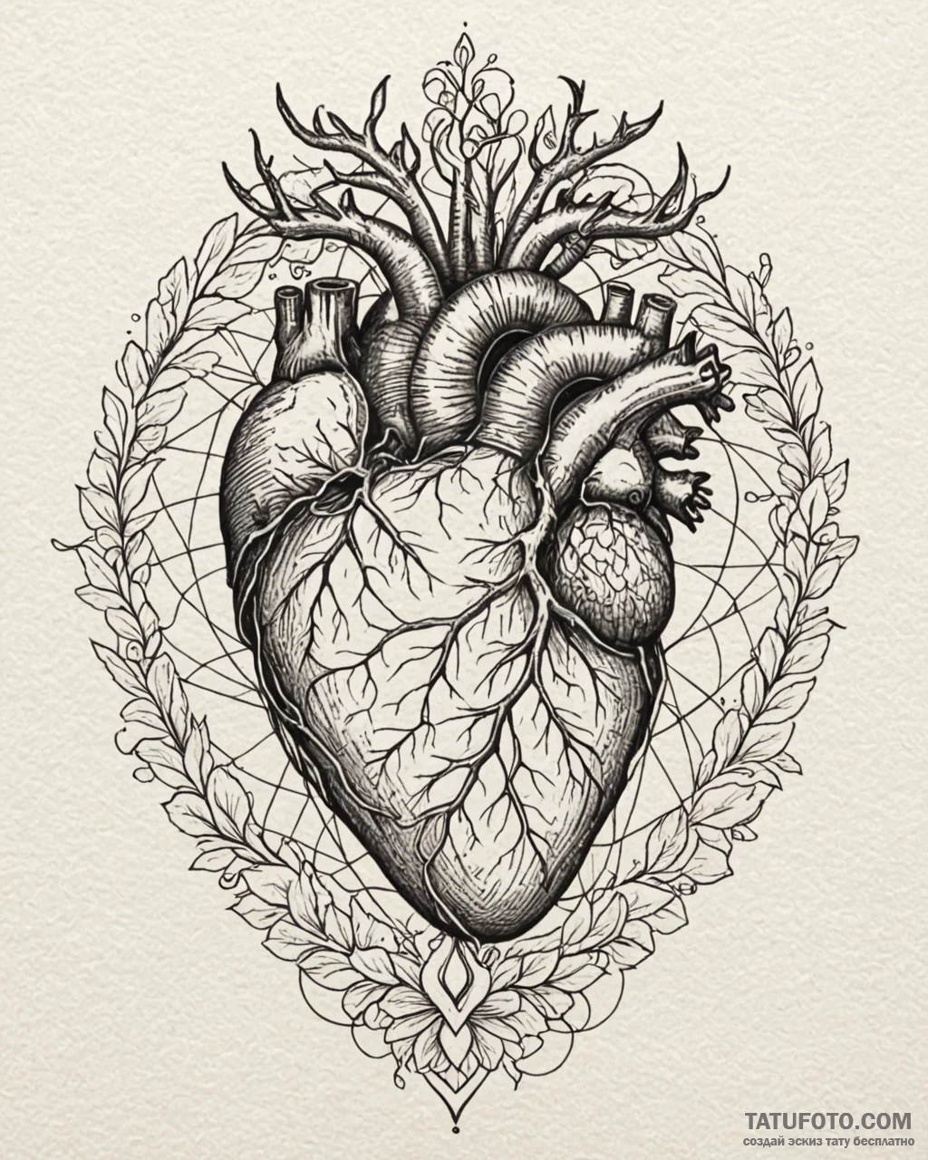 Tattoo sketch an anatomical heart, rendered r... - эскиз тату (№1753077966_0, 21.07.2025 06:06) — Tatufoto.com